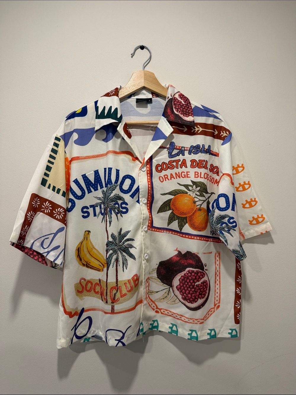 Boxy Tropical Fruit Graphic Resort Shirt - White/Multi